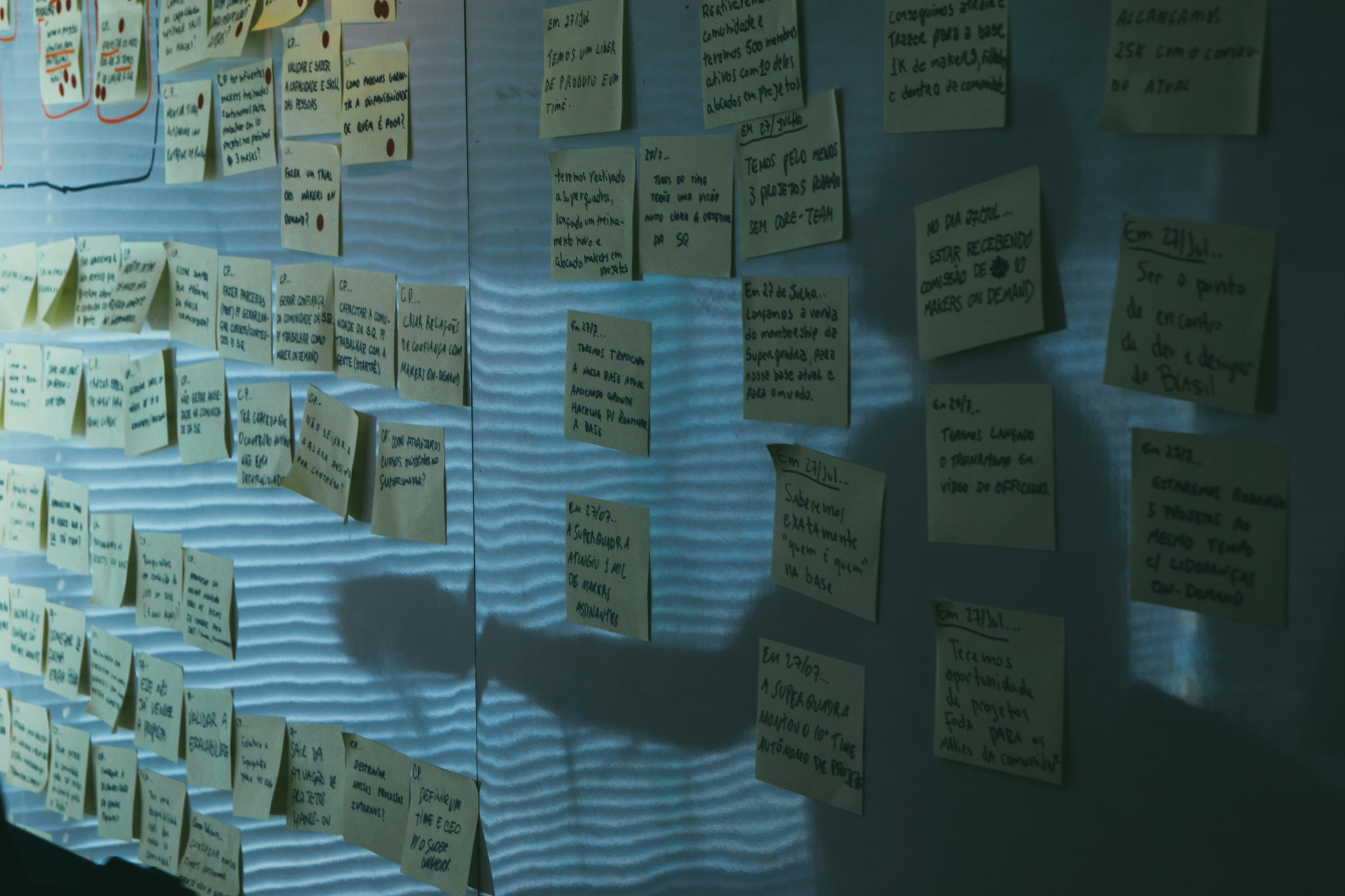 A wall crowded with sticky notes, no single one standing out.